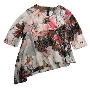 Chicos Multicolor Chiffon Semi-Sheer Asymmetrical Hem Blouse 3/4 Sleeve Sz L (2)